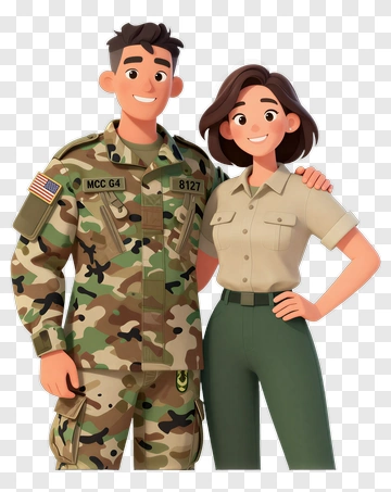 Cartoon Military Couple PNG