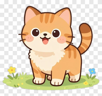 Cartoon Cat With Flowers PNG