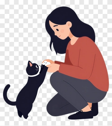 Woman Interacting With A Cat PNG