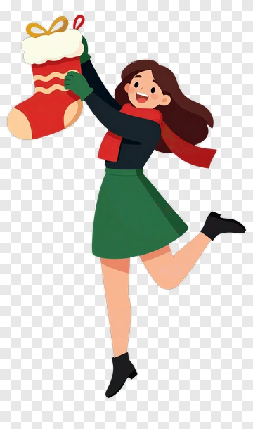 Happy Woman Holding A Christmas Stocking PNG
