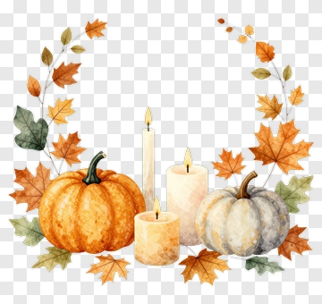 Autumn Pumpkin And Candle Arrangement PNG