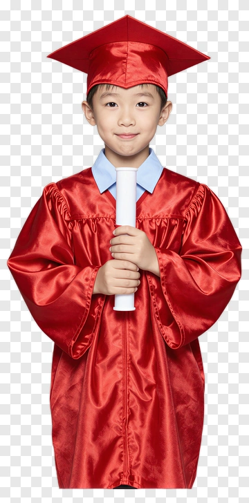 Graduating Child In Red Cap And Gown Holding Diploma PNG