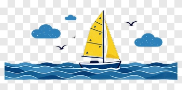 Sailboat On The Ocean With Clouds And Birds PNG