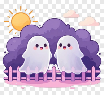 Cartoon Ghosts In A Sunny Garden PNG