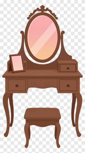 Vanity Table With Mirror And Stool PNG