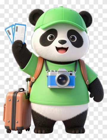 Cartoon Panda Holding Travel Tickets PNG