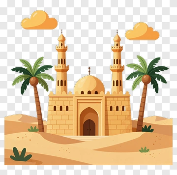 Desert Castle With Palm Trees PNG