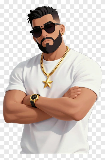 Cartoon Man With Sunglasses And Gold Chain PNG