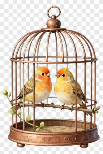 Two Birds In A Vintage Cage PNG