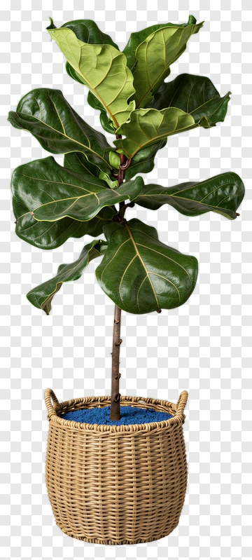 Fiddle Leaf Fig Plant In Woven Basket PNG