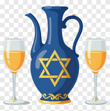 Blue Pitcher With Star Of David And Glasses PNG