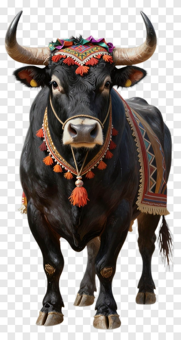 Decorative Bull With Traditional Attire PNG