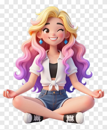 3D Girl Meditating With Colorful Hair PNG
