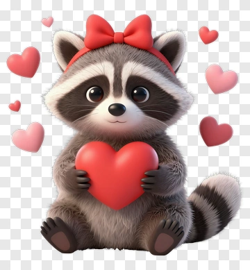 Cute Cartoon Raccoon Holding A Heart PNG