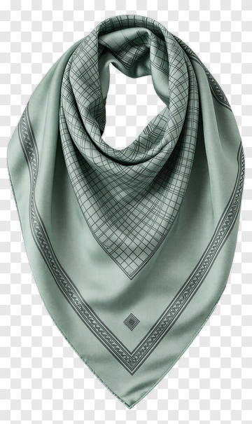 Green Silk Scarf With Geometric Pattern PNG