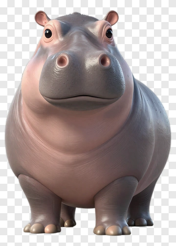 3D Hippopotamus Character PNG