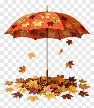 Autumn Umbrella With Falling Leaves PNG