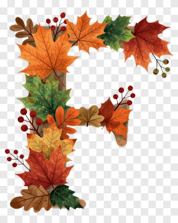 Colorful Letter F Made Of Autumn Leaves PNG