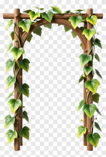 Wooden Arch Covered In Green Vines PNG