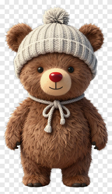 3D Bear Wearing A Knit Hat PNG