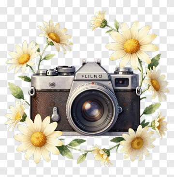 Vintage Camera Surrounded By Daisies PNG