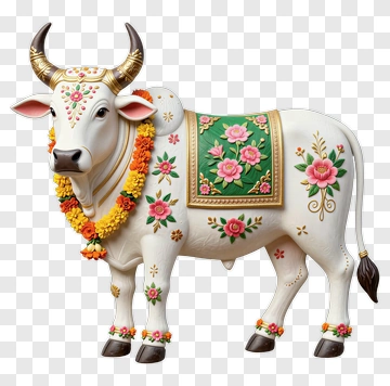 Decorative Cow With Floral Patterns PNG