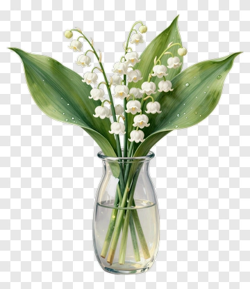 Lily Of The Valley Bouquet In A Glass Vase PNG