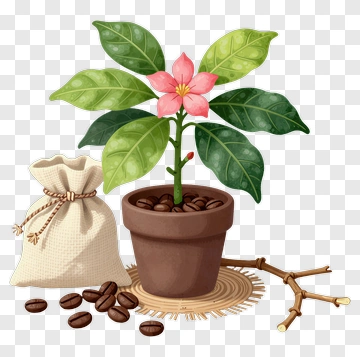 Coffee Plant With Beans And Sack PNG