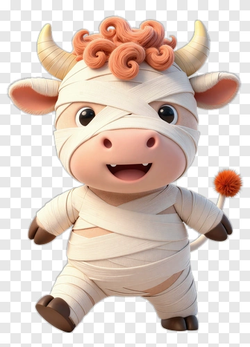 Cartoon Mummy Cow With Curly Hair PNG