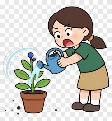 Girl Watering A Plant PNG