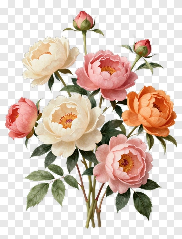 Colorful Bouquet Of Peonies PNG