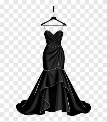 Elegant Black Evening Dress On Hanger PNG