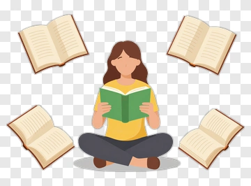 Girl Reading A Book Surrounded By Open Books PNG