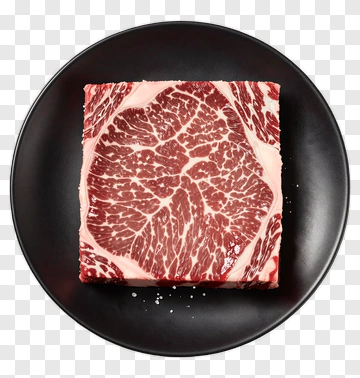 Marbled Beef Steak On A Black Plate PNG