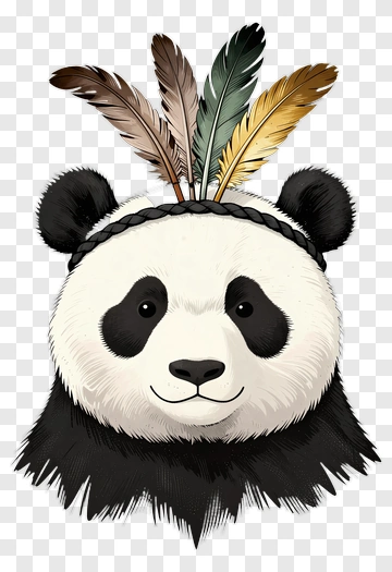 Panda Wearing Feather Headband PNG