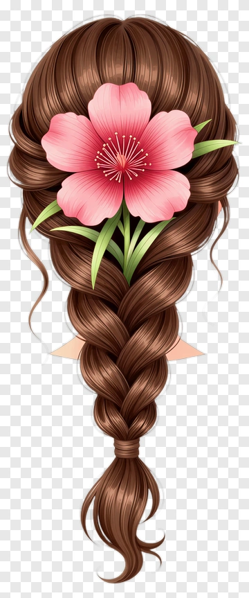 Braided Hair With Pink Flower PNG