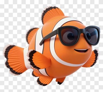 3D Clownfish Wearing Sunglasses PNG