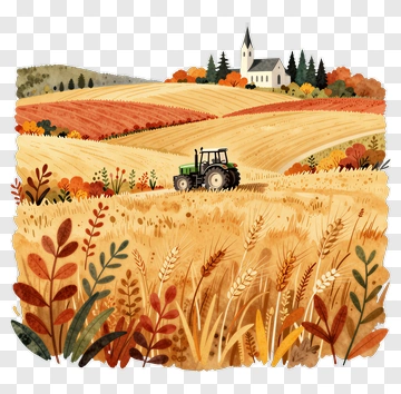 Tractor In A Golden Wheat Field PNG