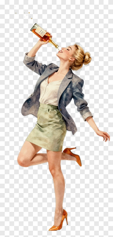 Woman Drinking Whiskey In A Stylish Outfit PNG