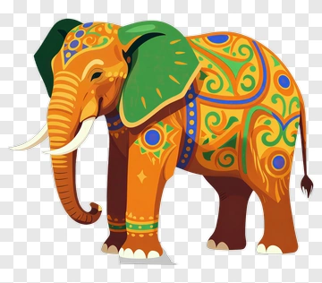 Colorful Elephant With Decorative Patterns PNG