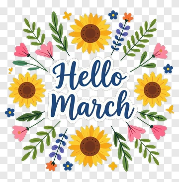 Hello March Floral Design PNG
