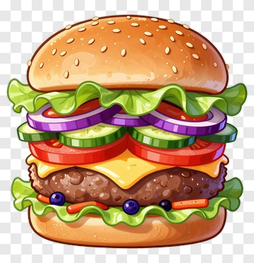 Colorful Hamburger With Fresh Vegetables PNG
