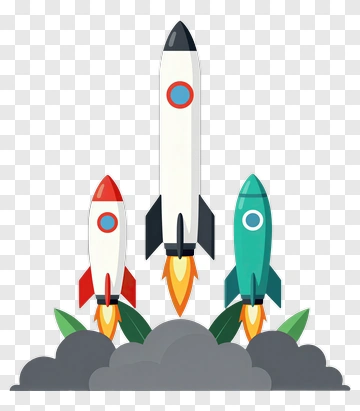 Cartoon Rockets Launching With Flames PNG