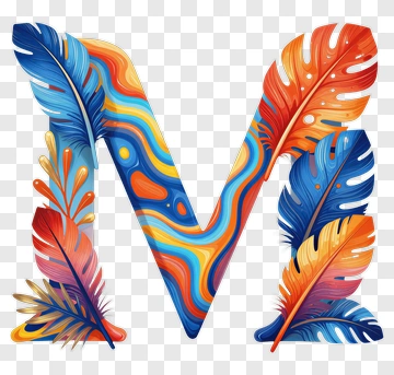 Colorful Letter M With Decorative Feathers PNG