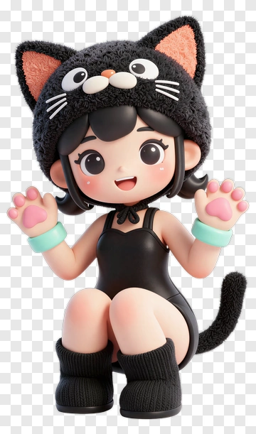 3D Girl Wearing Cat Costume PNG