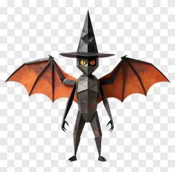 3D Witch With Bat Wings PNG