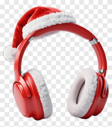 Red Headphones With Santa Hat PNG