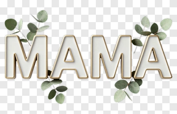 Mama Text With Green Leaves PNG