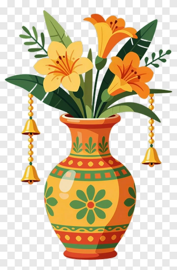 Colorful Flower Vase With Lilies PNG