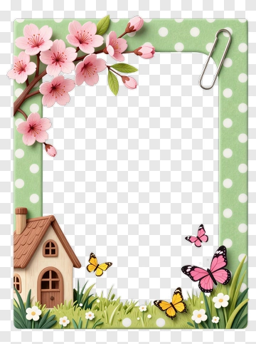 Spring-Themed Frame With Flowers And Butterflies PNG